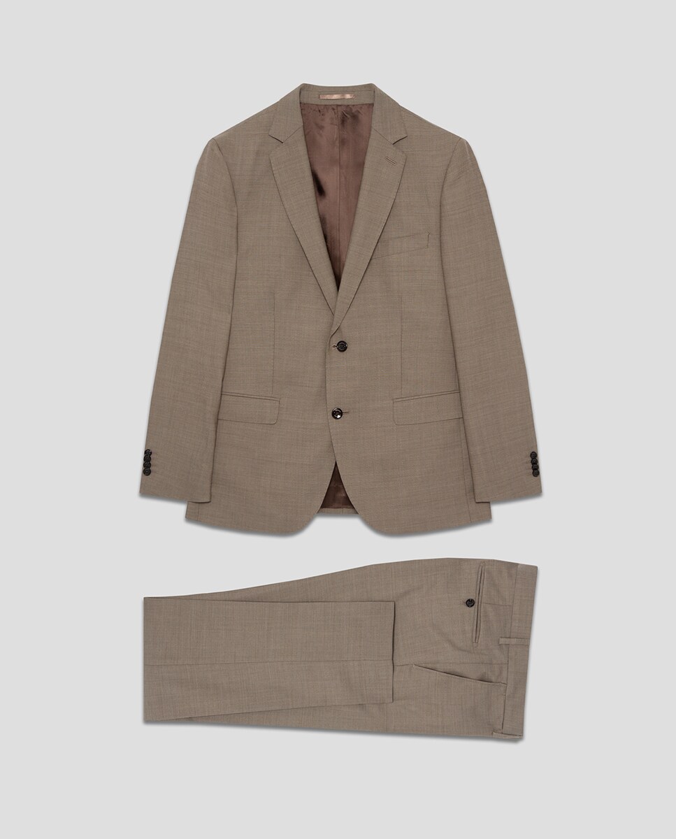 Fato Slim Fit Half Canvas com Falso Liso Castanho-claro-9