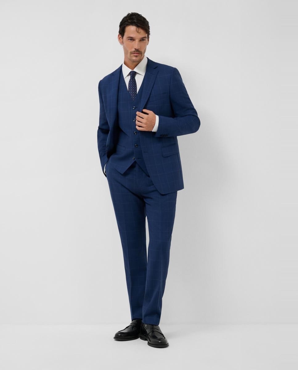 Imagem 0 de Fato Half Canvas Slim Fit aos Quadrados com Perfil em Contraste