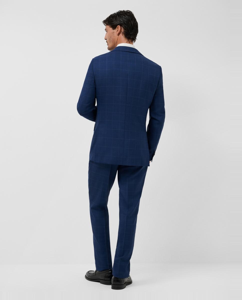 Fato Half Canvas Slim Fit aos Quadrados com Perfil em Contraste Azul-2