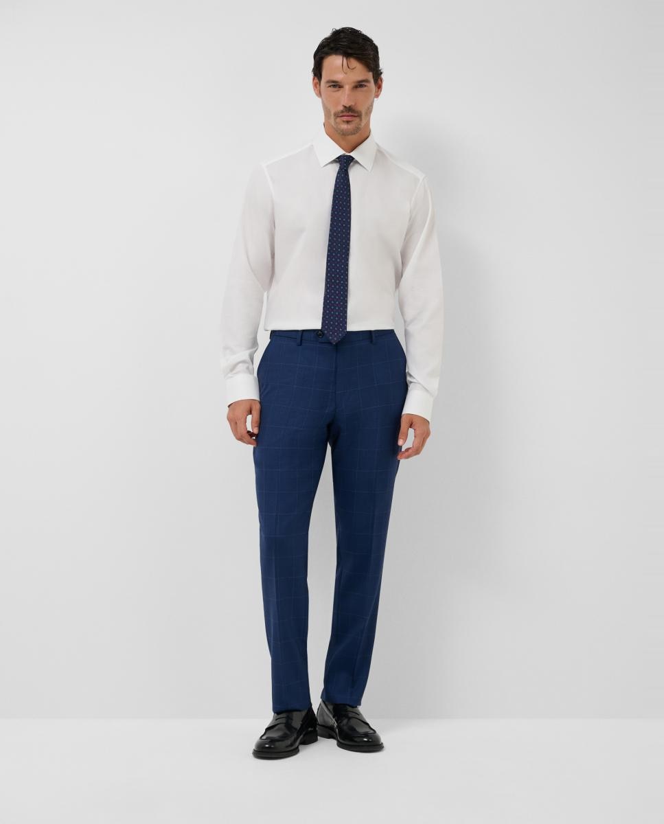 Fato Half Canvas Slim Fit aos Quadrados com Perfil em Contraste Azul-5