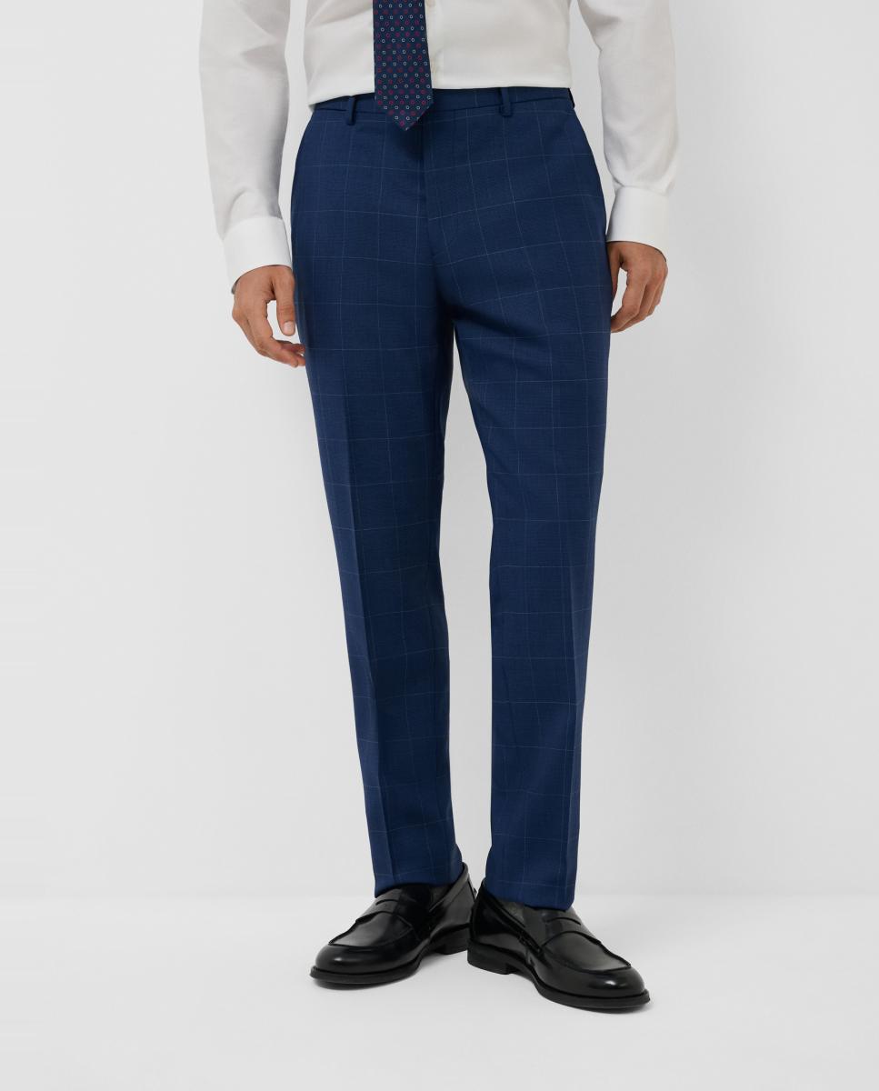 Fato Half Canvas Slim Fit aos Quadrados com Perfil em Contraste Azul-6