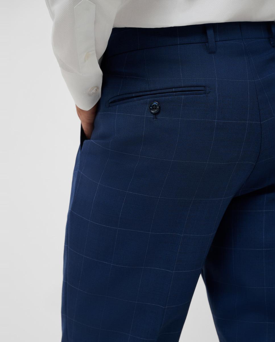 Fato Half Canvas Slim Fit aos Quadrados com Perfil em Contraste Azul-7