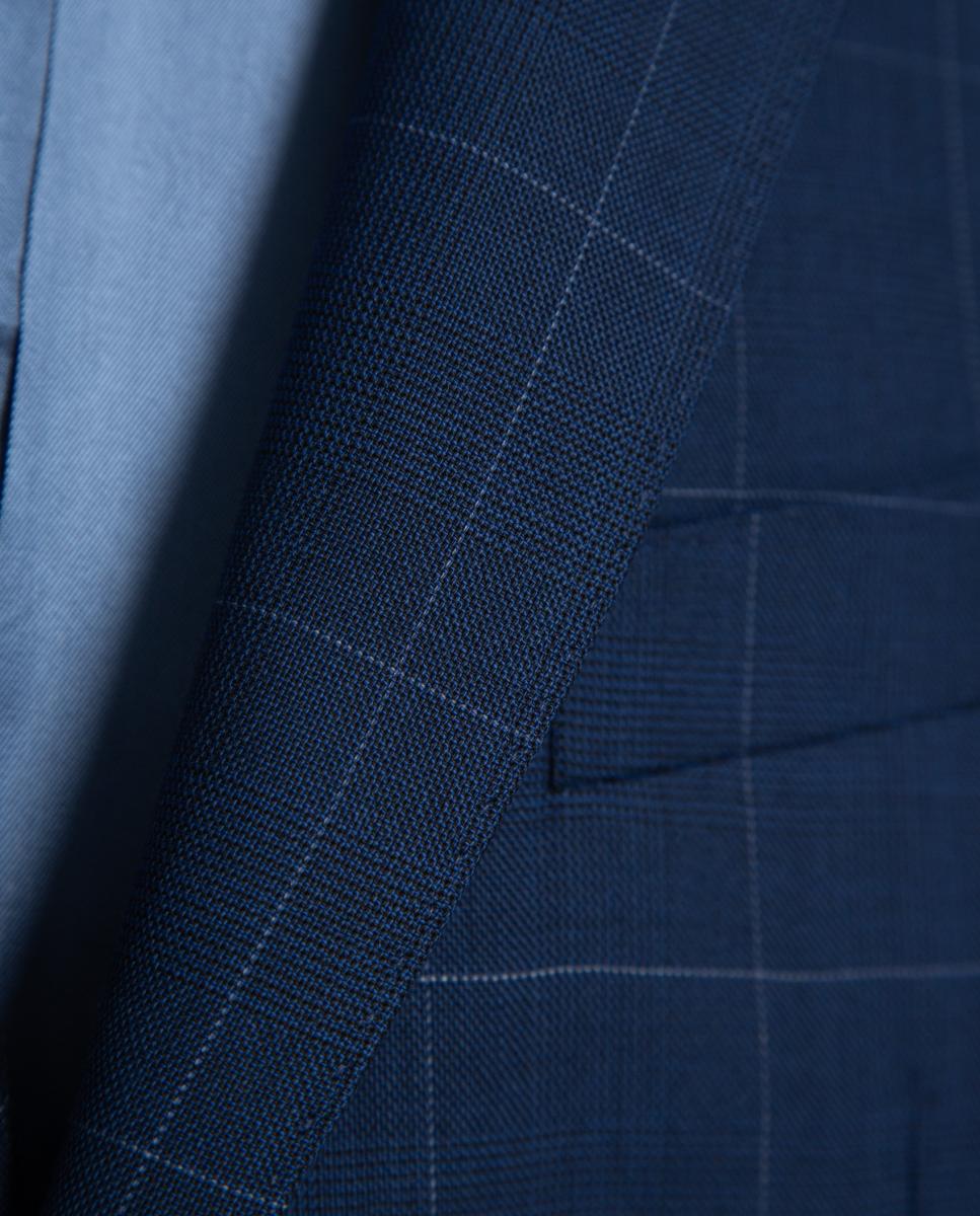 Fato Half Canvas Slim Fit aos Quadrados com Perfil em Contraste Azul-10
