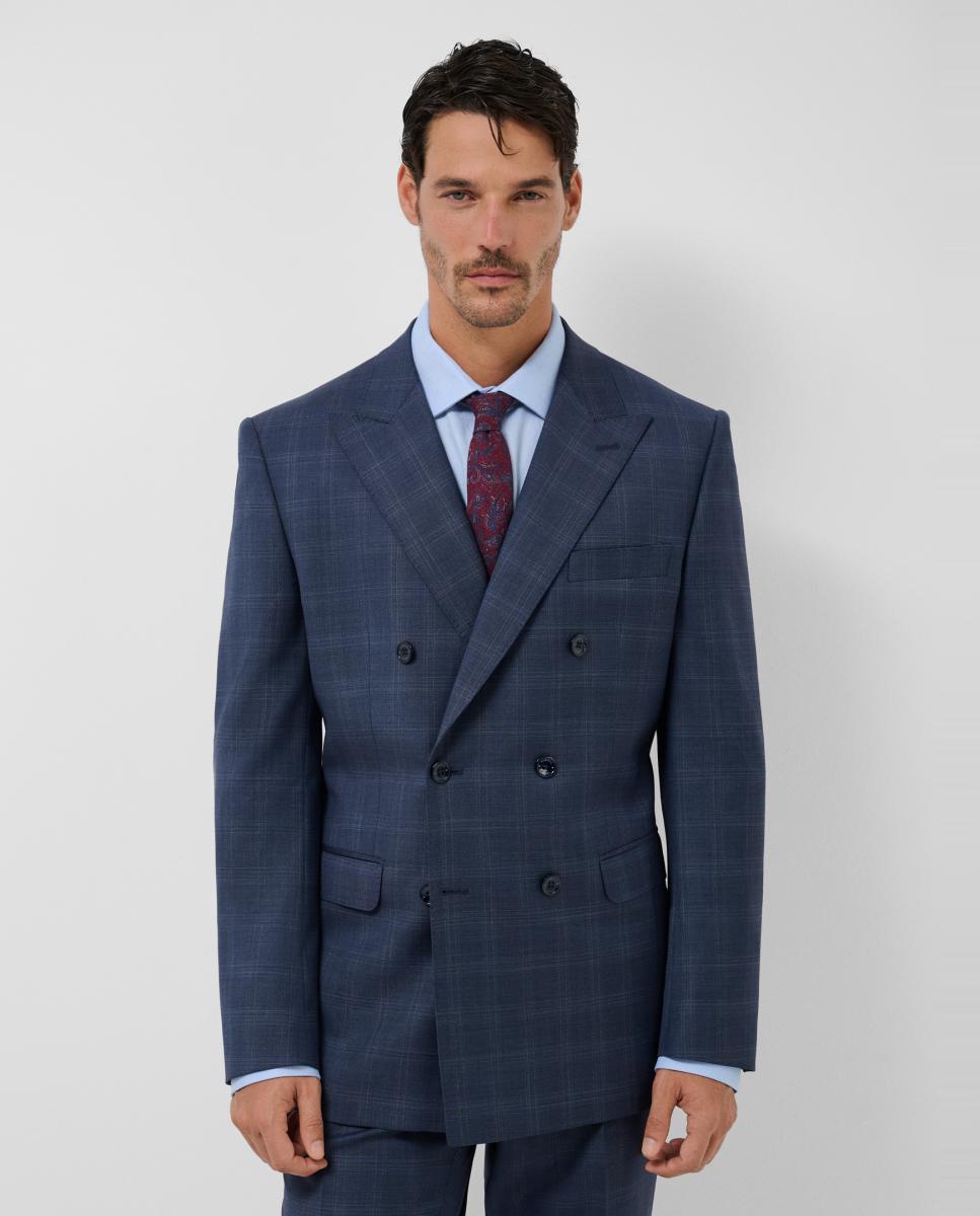 Fato Half Canvas Regular Fit aos Quadrados Azul-índigo-3