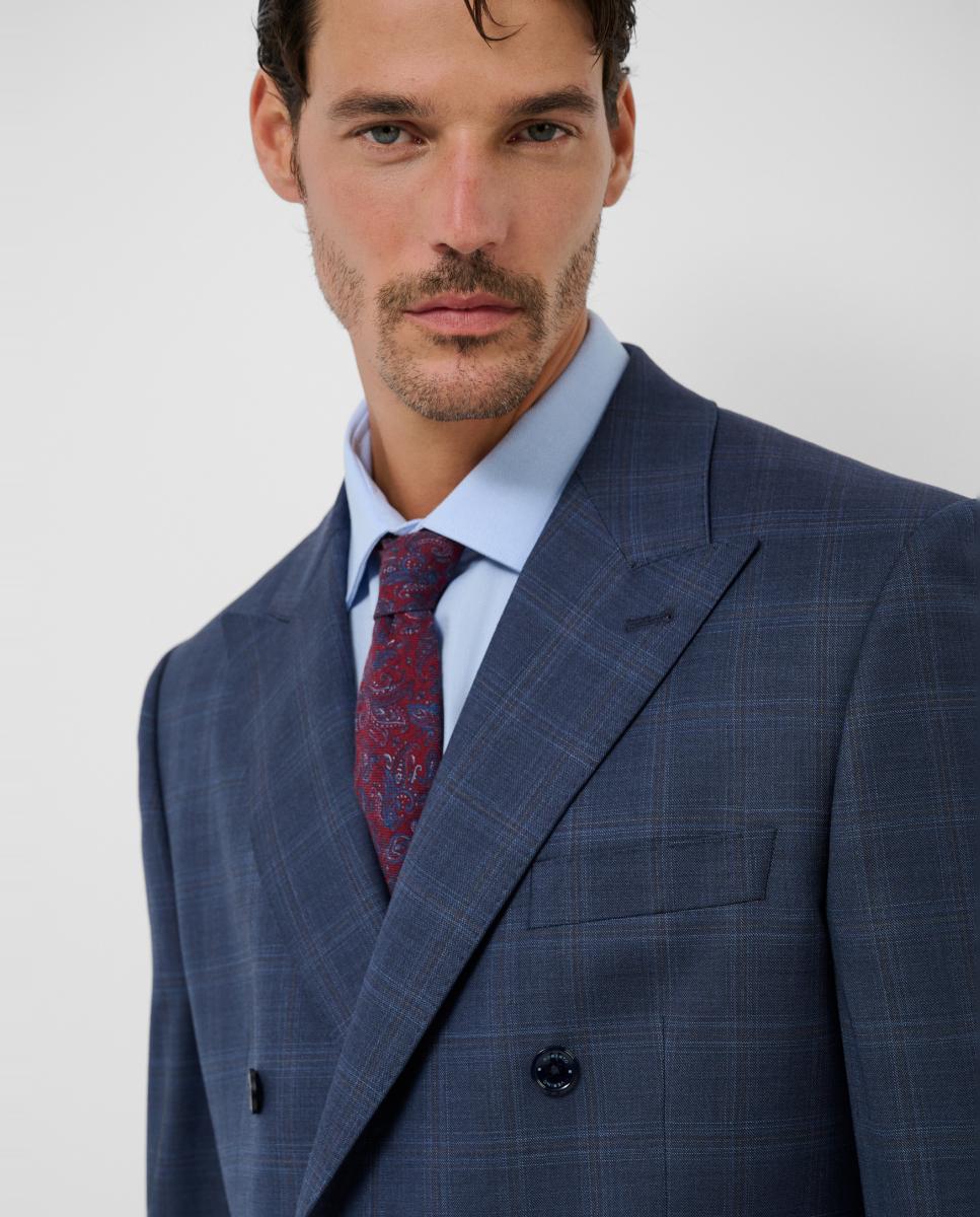 Fato Half Canvas Regular Fit aos Quadrados Azul-índigo-4
