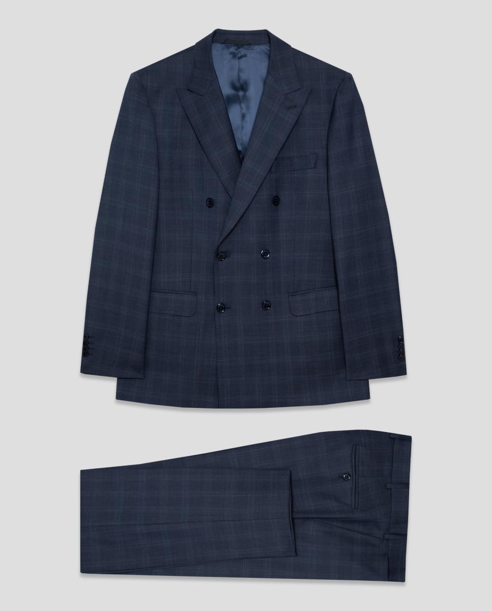Fato Half Canvas Regular Fit aos Quadrados Azul-índigo-9