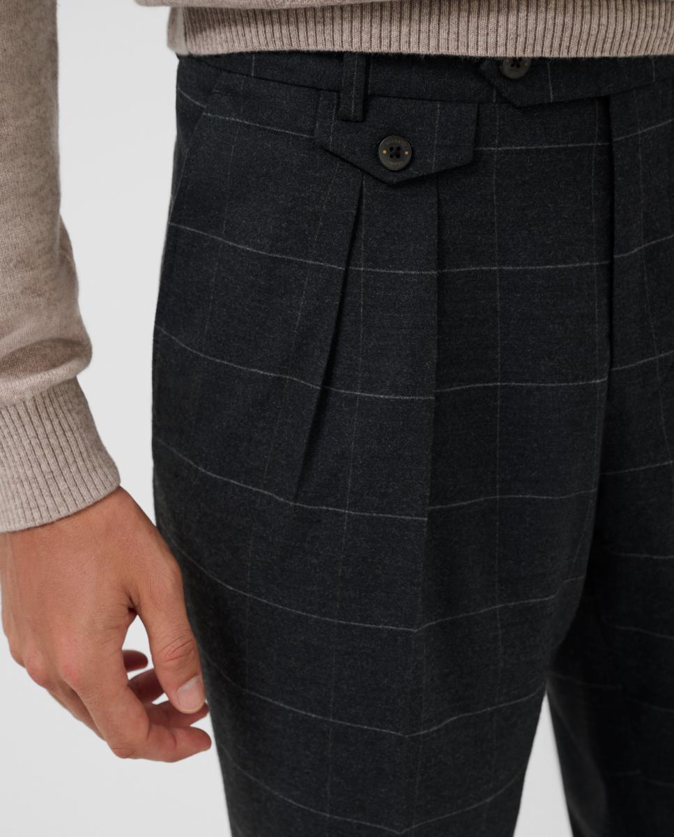 Pantalón de vestir de hombre franela de cuadros - Roberto Verino - Gris oscuro Gris oscuro-4