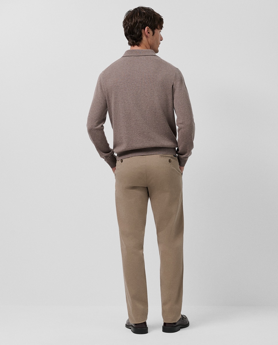 Calças Chino Regular Fit em Algodão Tingido Castanho-claro-4