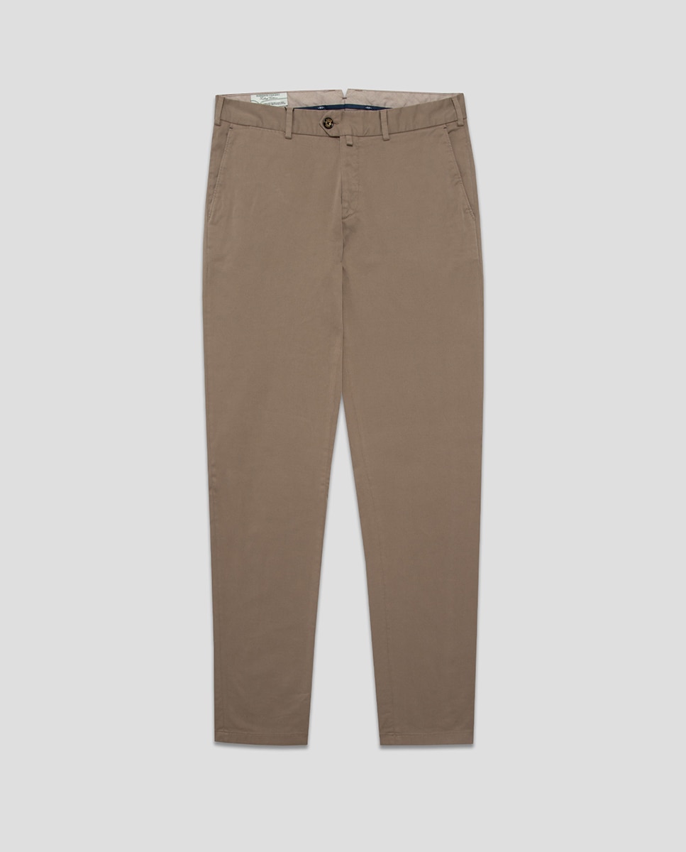 Calças Chino Regular Fit em Algodão Tingido Castanho-claro-7