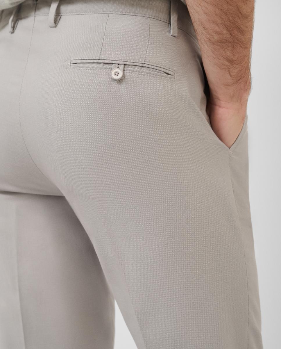 Calças Chino Regular Fit com Olho-de-Perdiz Cinzento-claro-4