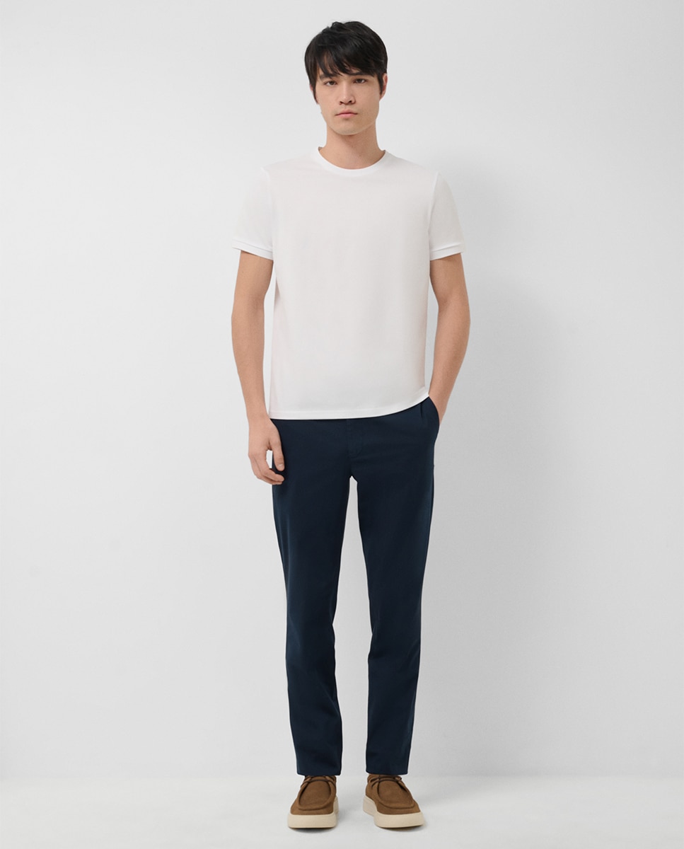 Calças Chino Regular Fit em Algodão Tingido Azul-marinho-1
