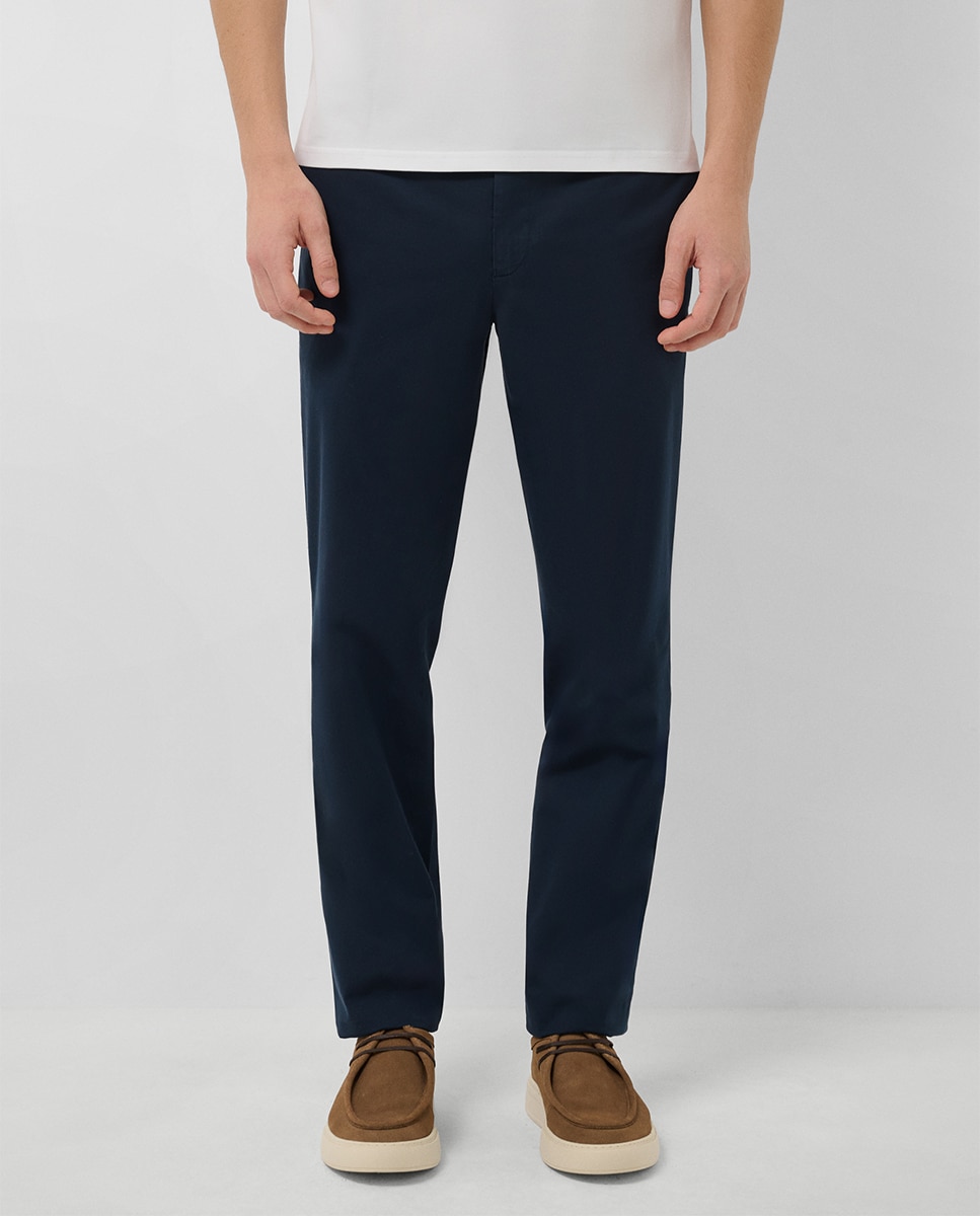 Calças Chino Regular Fit em Algodão Tingido Azul-marinho-2