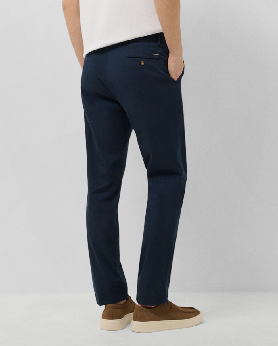 Calças Chino Regular Fit em Algodão Tingido Azul-marinho-3