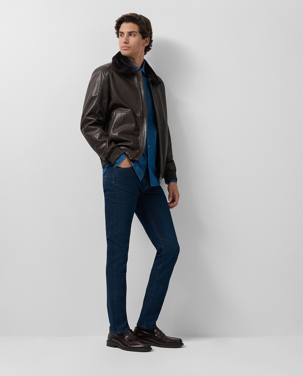 Jeans Regular Fit com Cinco Bolsos Azul-marinho-1