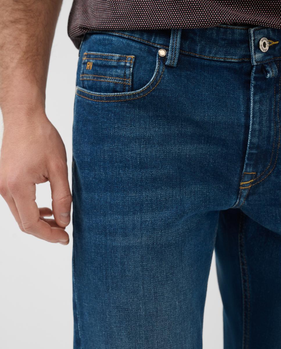 Jeans Regular Fit com Cinco Bolsos Azul-índigo-4