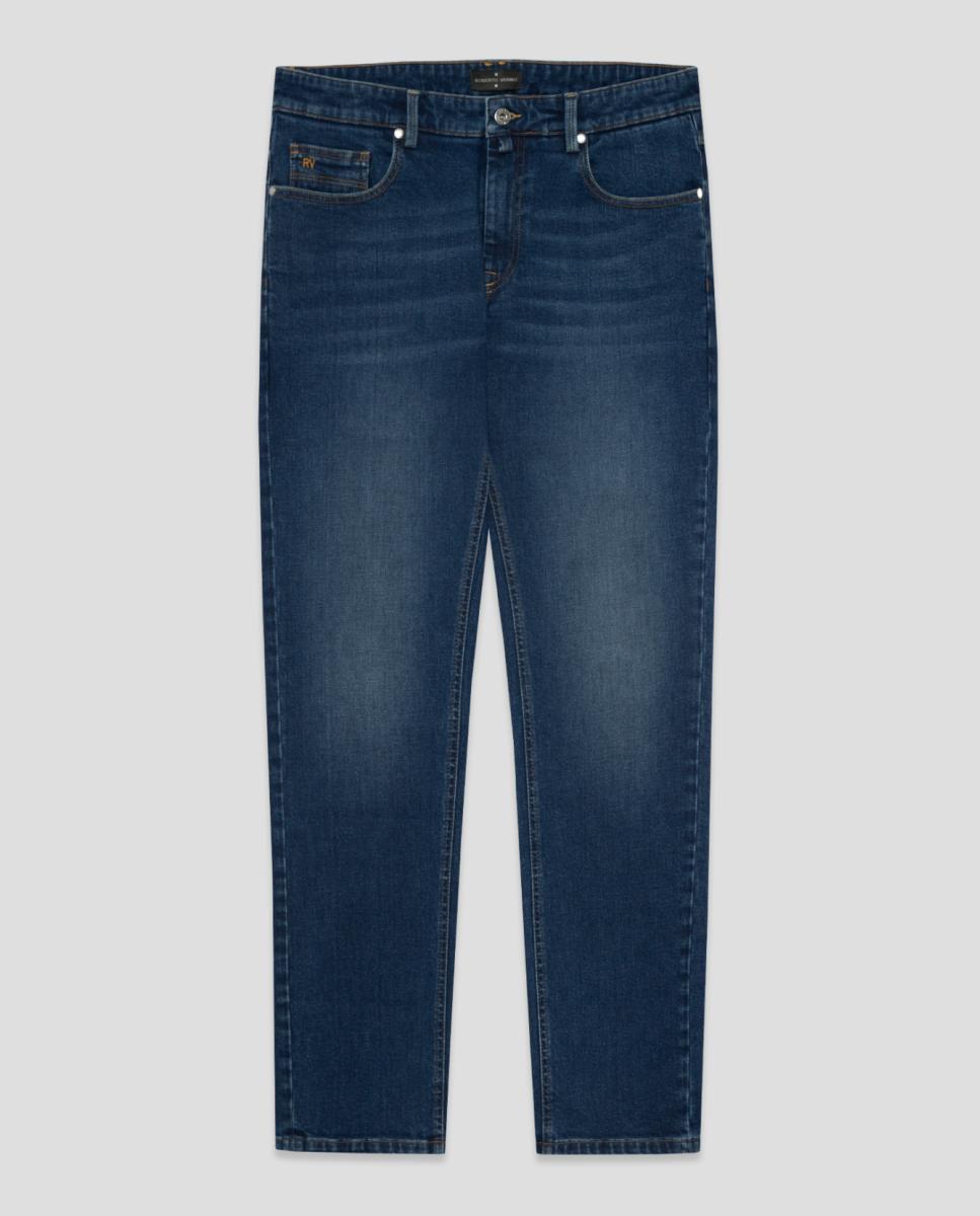 Jeans Regular Fit com Cinco Bolsos Azul-índigo-5