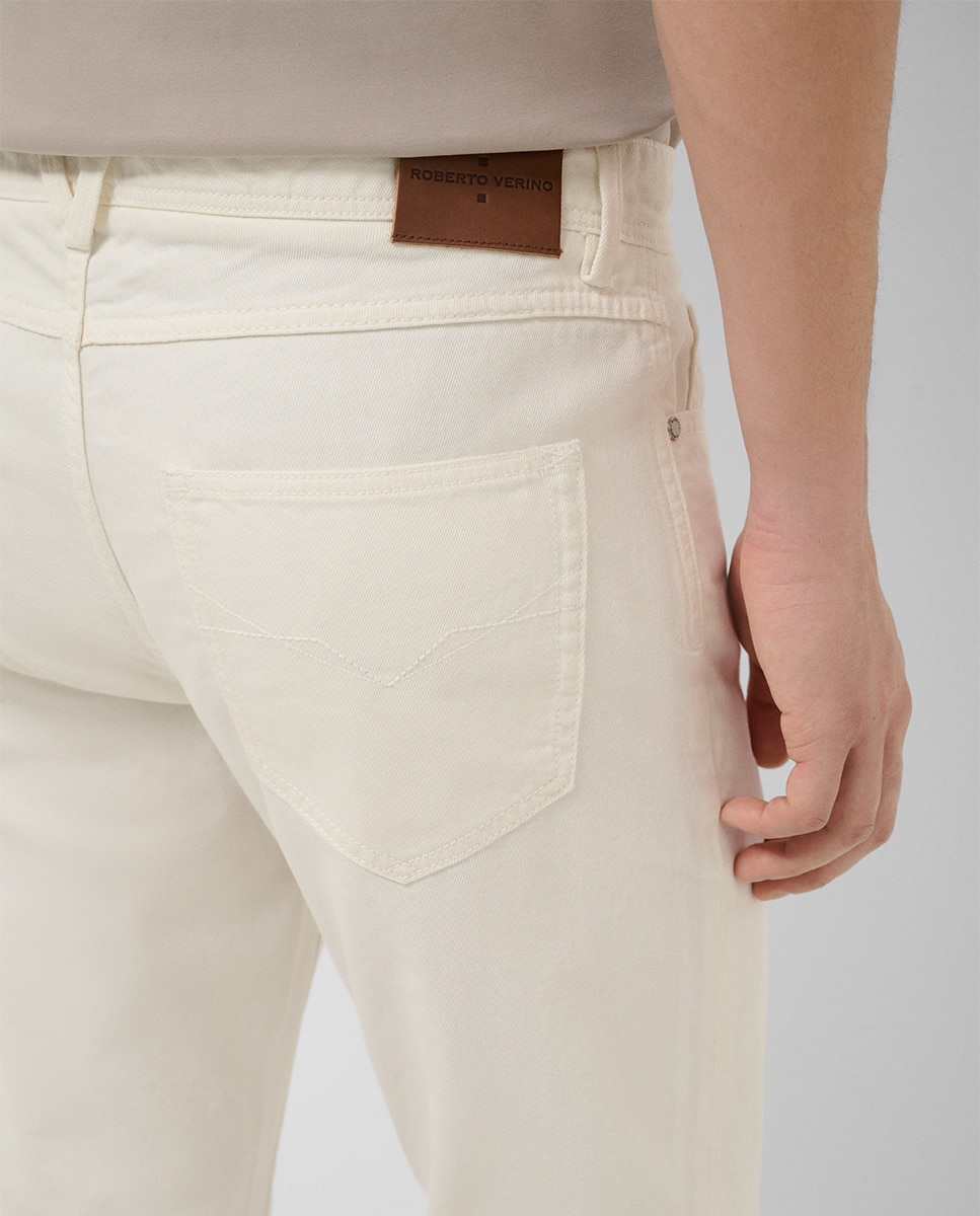 Calças de Cinco Bolsos Slim Fit de Sarja Tingida Cru-4