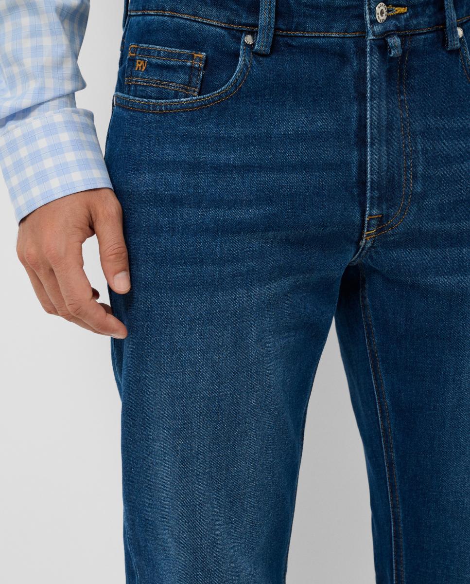 Jeans Regular Fit com Cinco Bolsos Azul-índigo-4