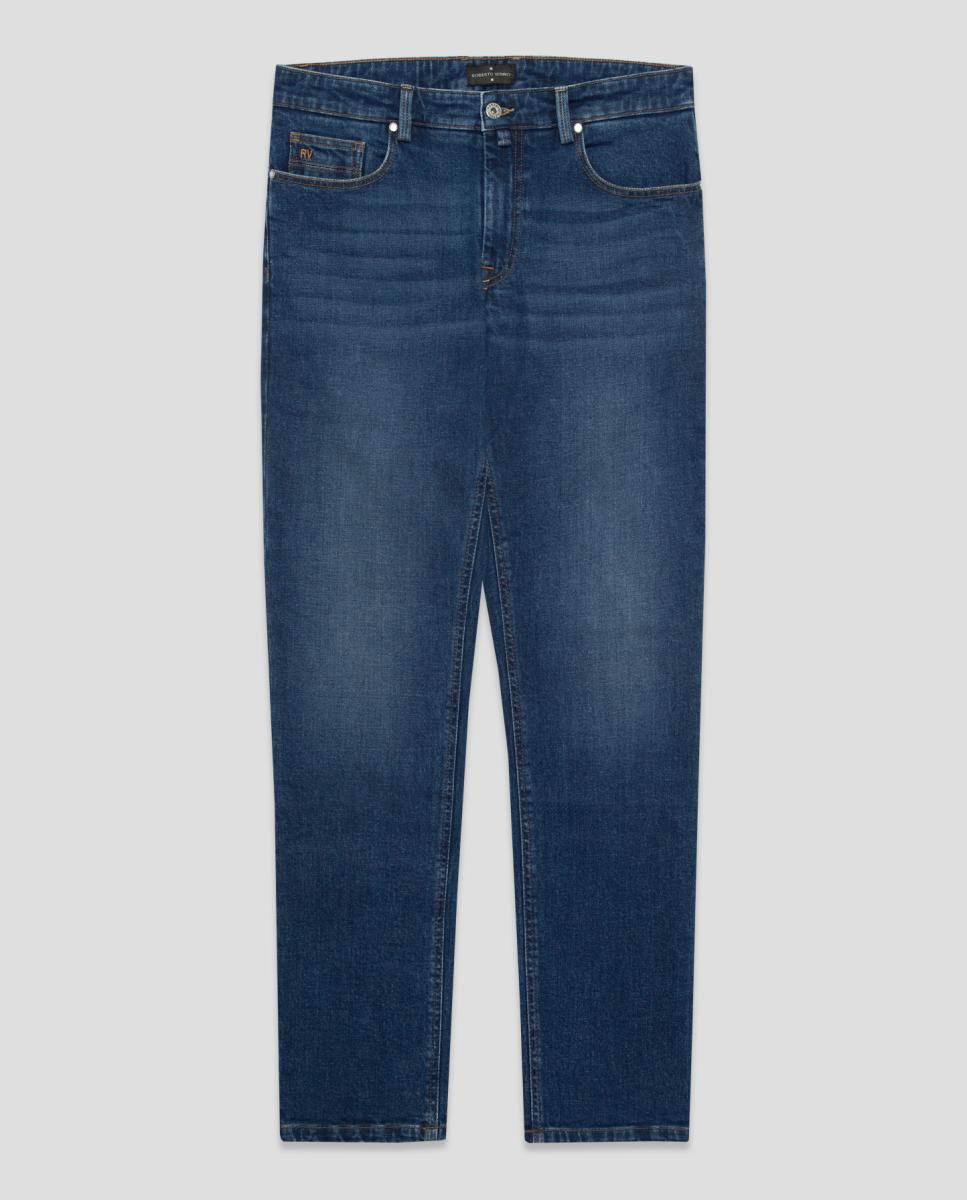 Jeans Regular Fit com Cinco Bolsos Azul-índigo-5