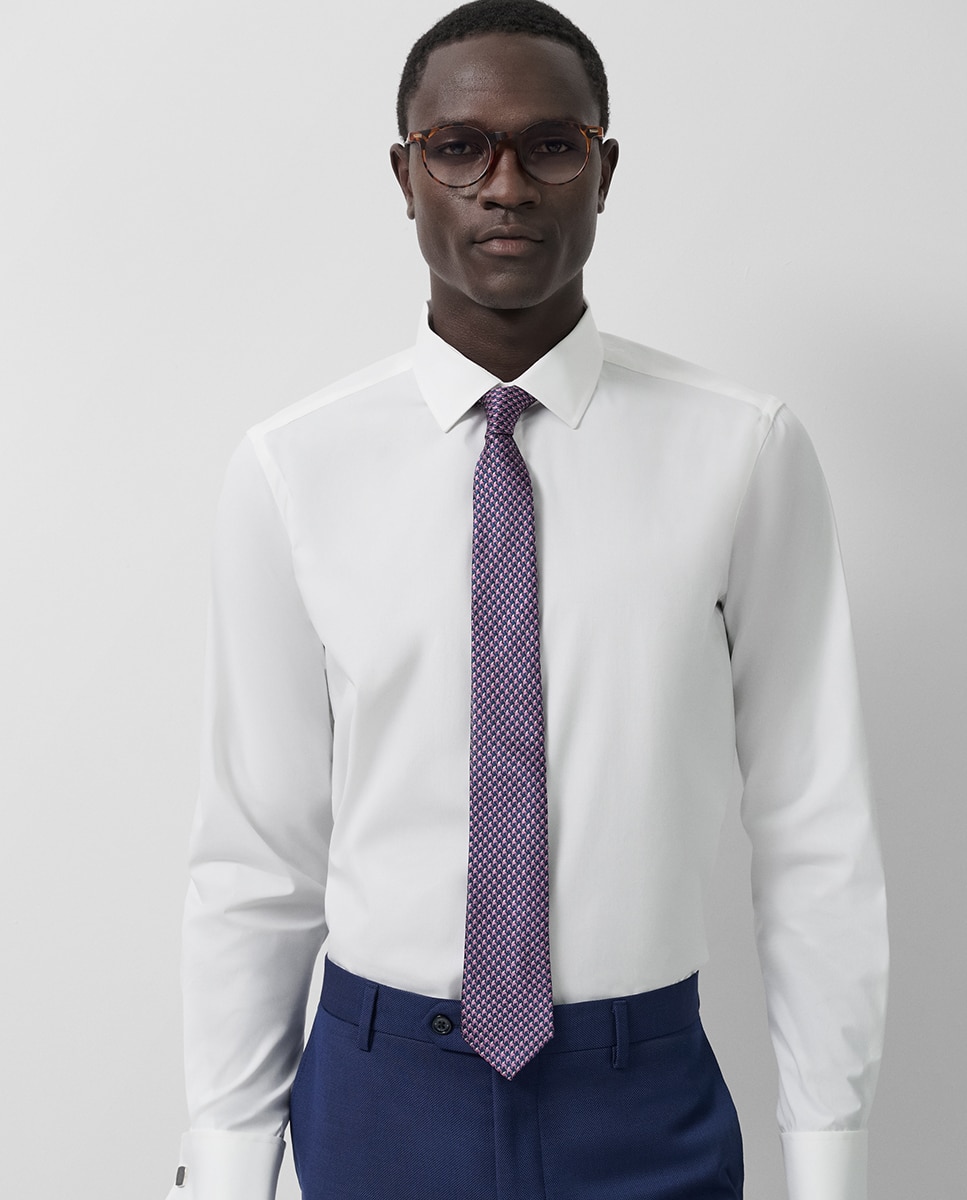 Camisa Clássica Slim Fit Lisa com Botões de Punho Branco-1