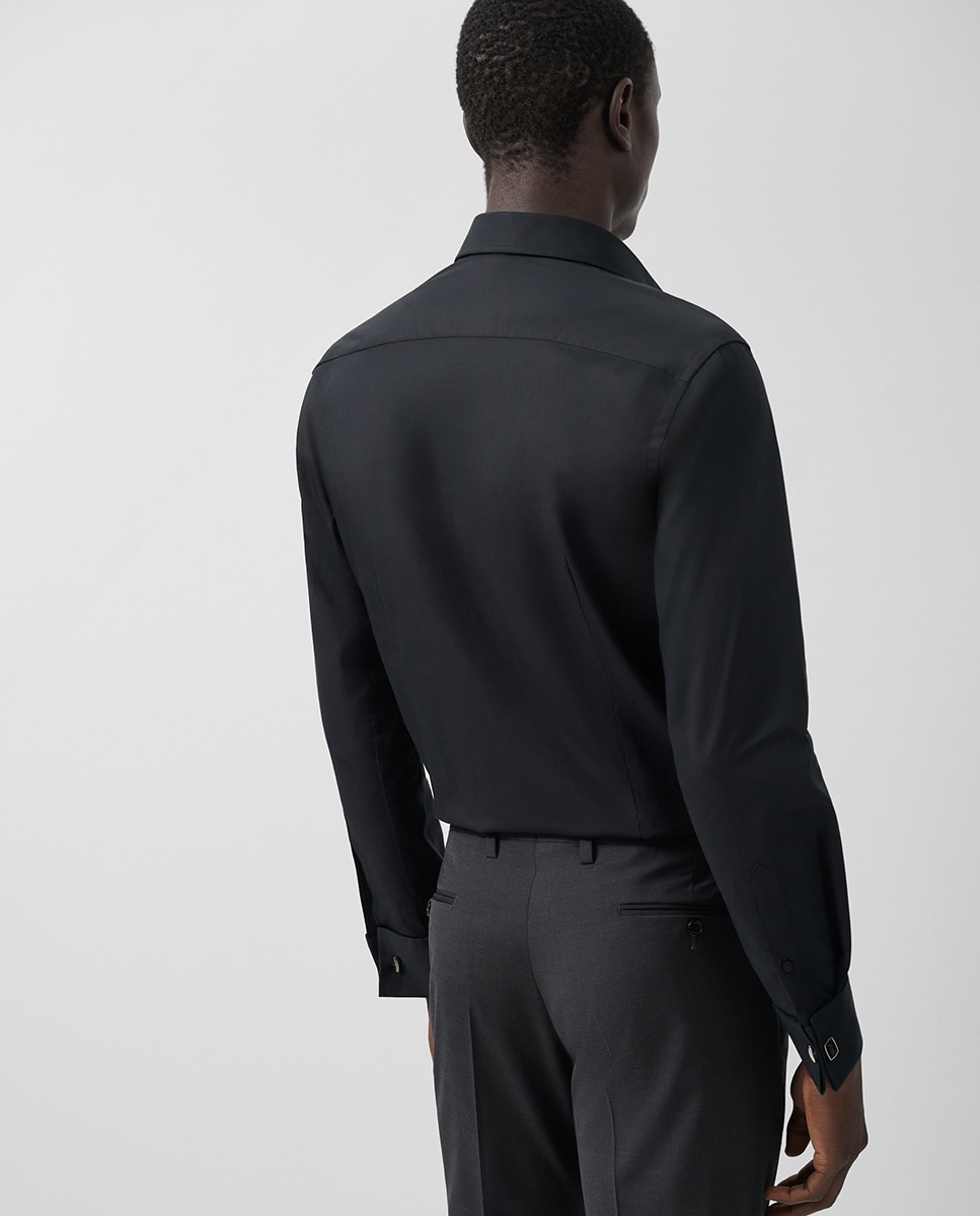 Camisa Clássica Slim Fit Lisa com Botões de Punho Preto-2