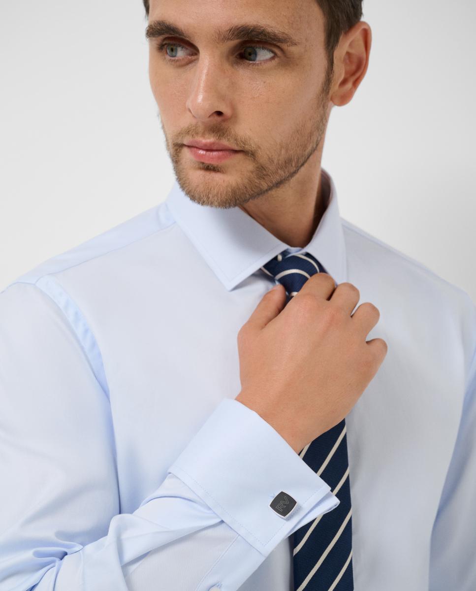 Camisa vestir de hombre slim fit puño gemelo - Roberto Verino - Azul claro Azul claro-3