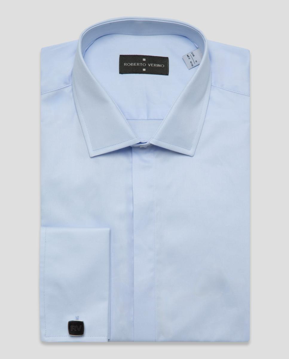 Camisa vestir de hombre slim fit puño gemelo - Roberto Verino - Azul claro Azul claro-5