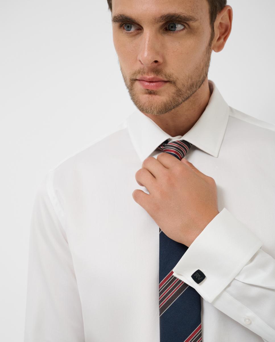 Camisa vestir de hombre slim fit estructura diamante puño gemelo - Roberto Verino - Blanco Blanco-3