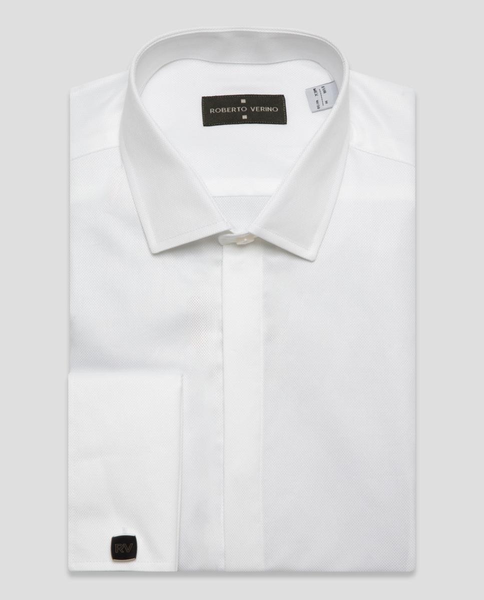 Camisa vestir de hombre slim fit estructura diamante puño gemelo - Roberto Verino - Blanco Blanco-5