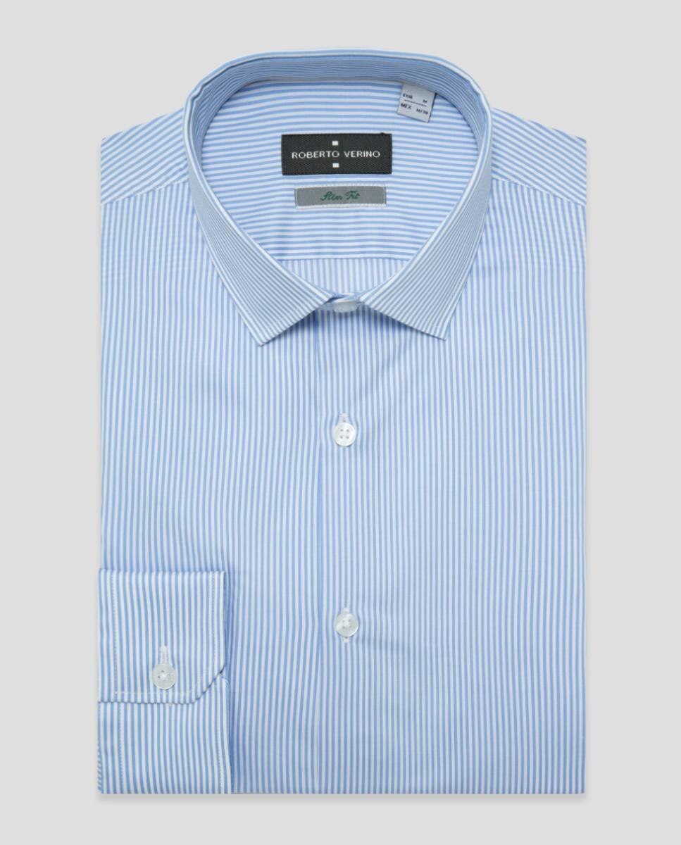 Camisa Formal Slim Fit às Riscas Azul-claro-4
