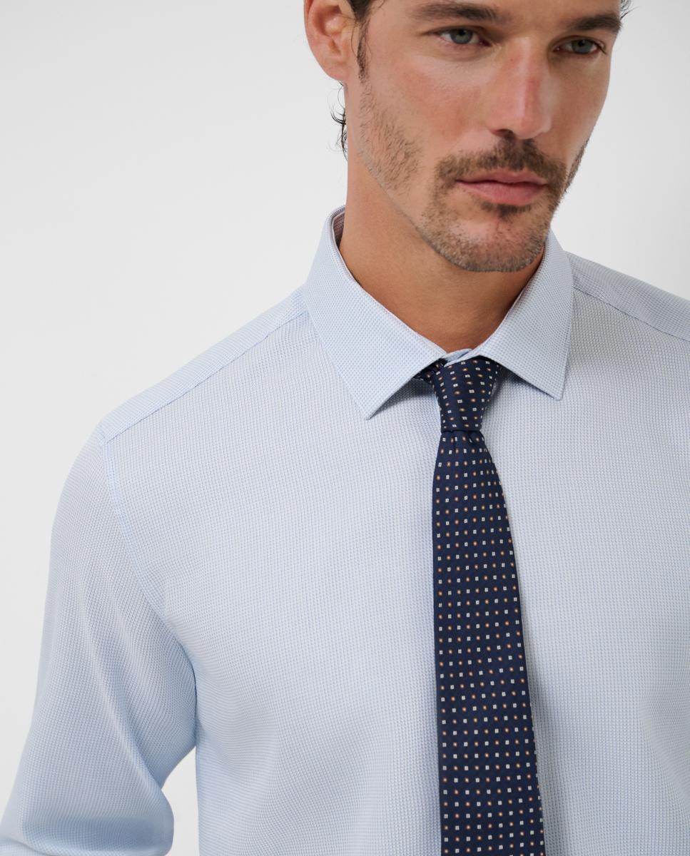 Camisa Clássica Slim Fit com Micro Fantasia Azul-claro-3