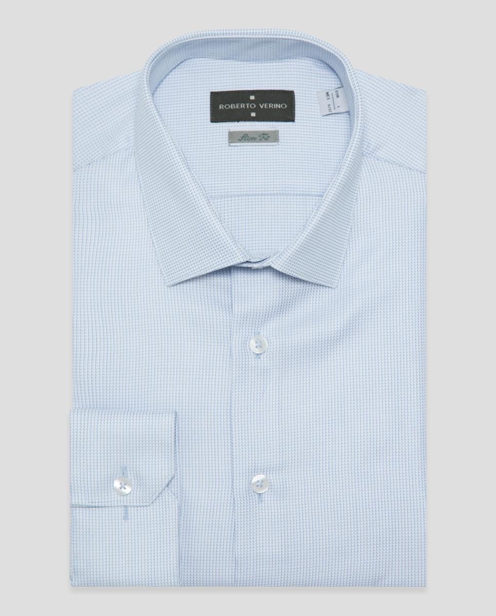 Camisa Clássica Slim Fit com Micro Fantasia Azul-claro-4