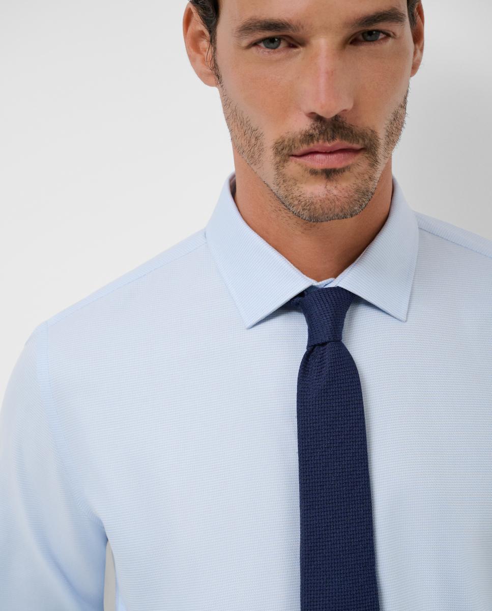 Camisa Clássica Slim Fit com Micro Fantasia de Pied-de-Poule Azul-claro-3