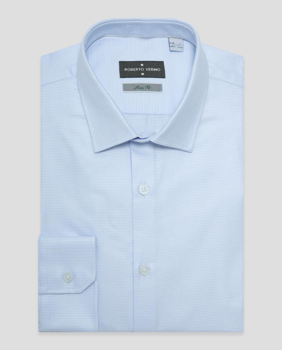 Camisa Clássica Slim Fit com Micro Fantasia de Pied-de-Poule Azul-claro-4