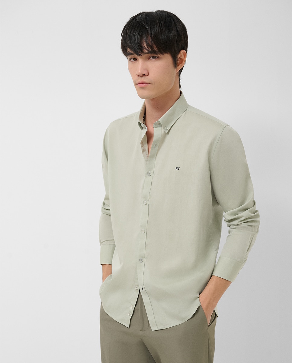 Camisa Casual Regular Fit Oxford Caqui-1