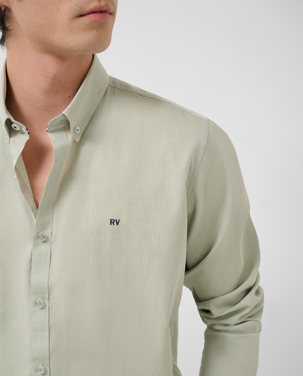 Camisa Casual Regular Fit Oxford Caqui-3