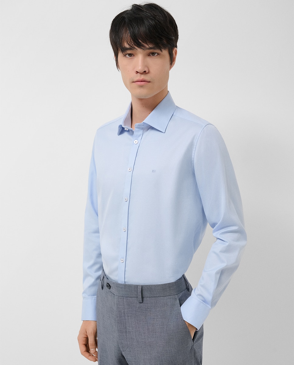 Camisa Casual Slim Fit com Micro Estrutura Azul-1