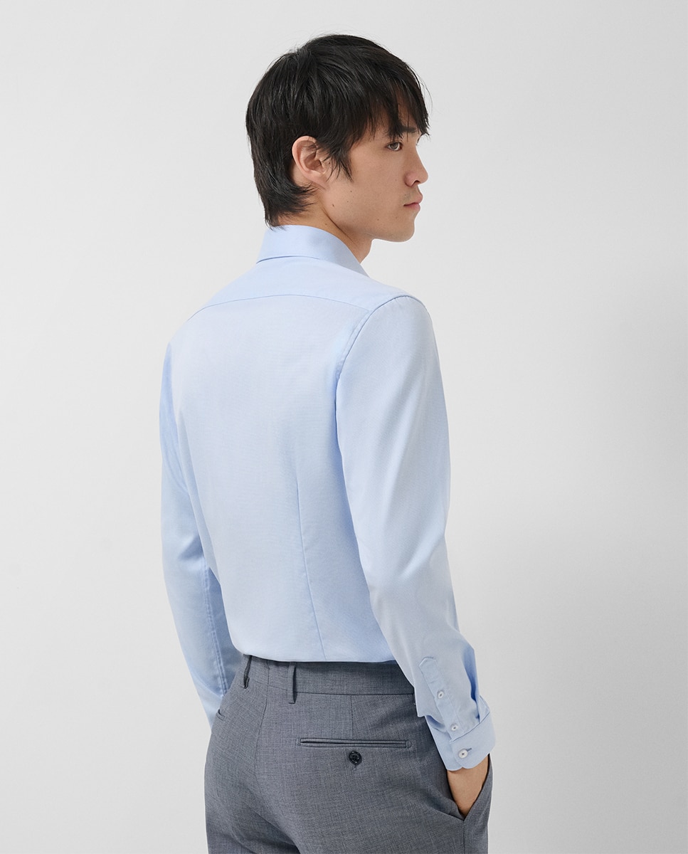 Camisa Casual Slim Fit com Micro Estrutura Azul-2