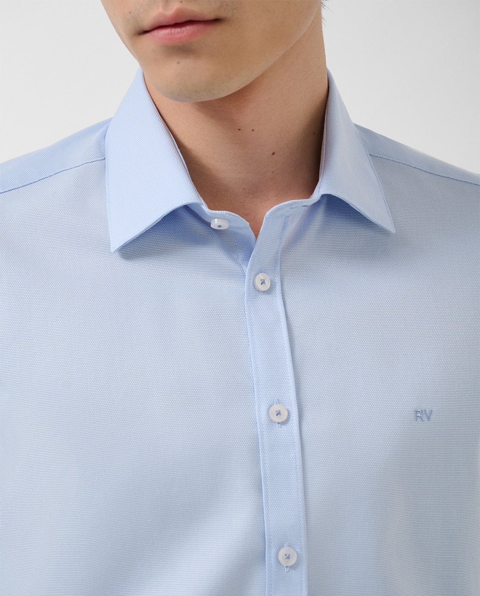 Camisa Casual Slim Fit com Micro Estrutura Azul-3