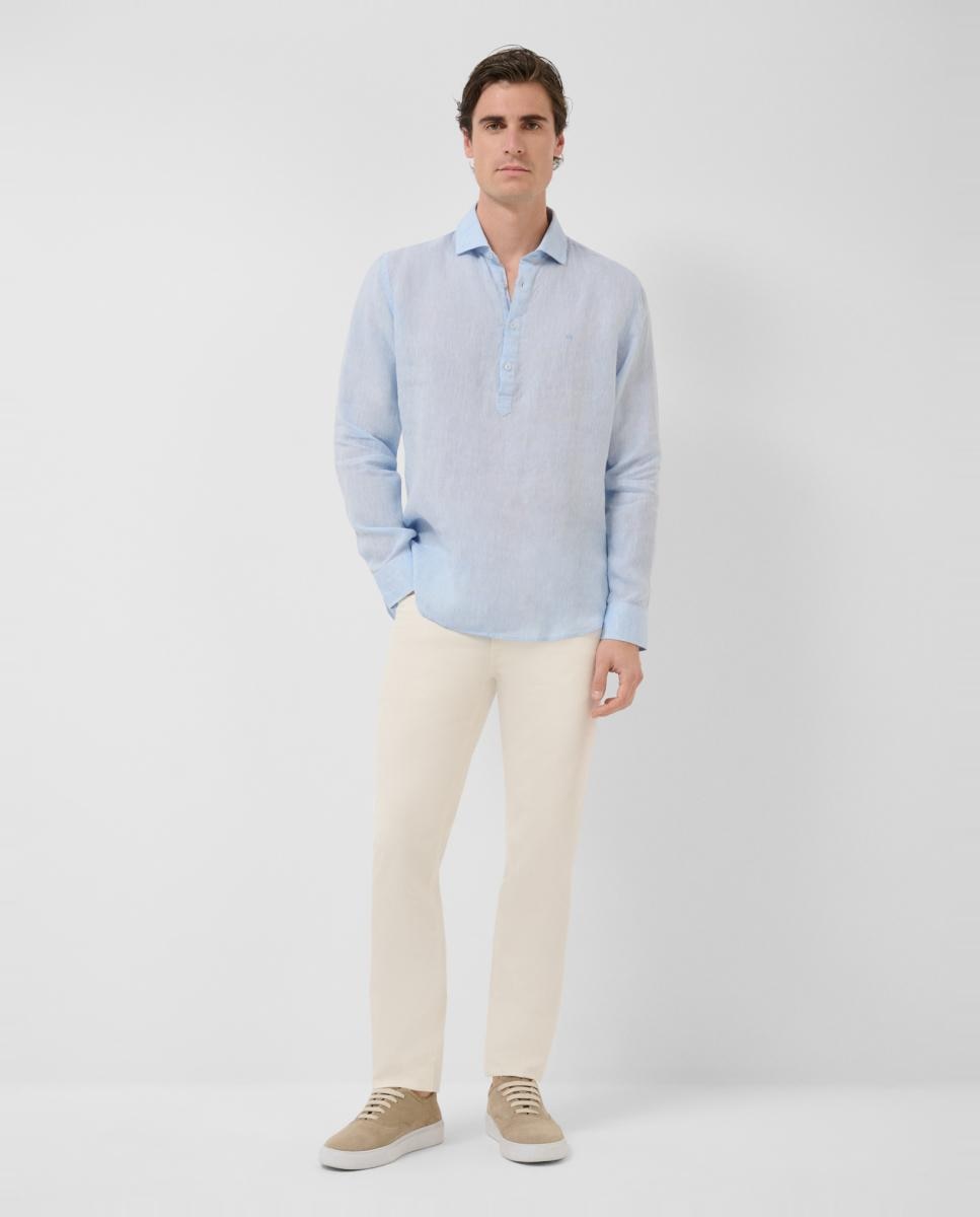 Camisa Casual Regular Fit Tipo Polo de Linho Turquesa-6