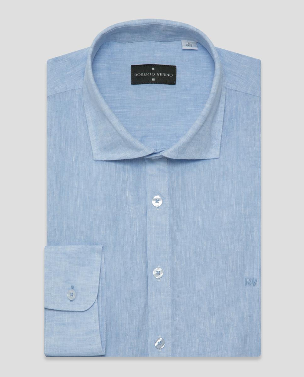 Camisa Casual Regular Fit Tipo Polo de Linho Turquesa-4