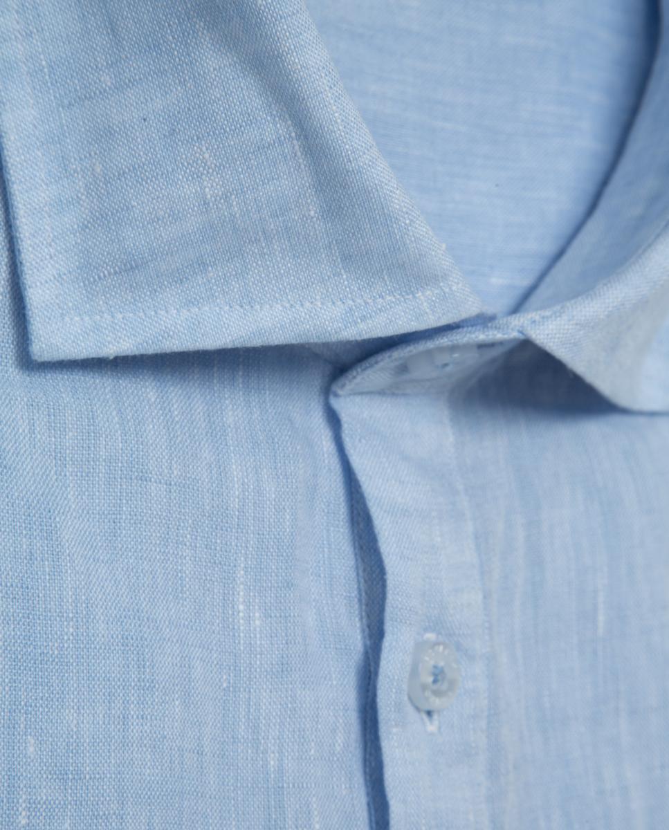 Camisa Casual Regular Fit Tipo Polo de Linho Turquesa-5