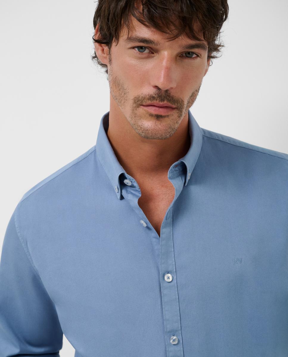 Camisa Casual Regular Fit Tingida Azul-3