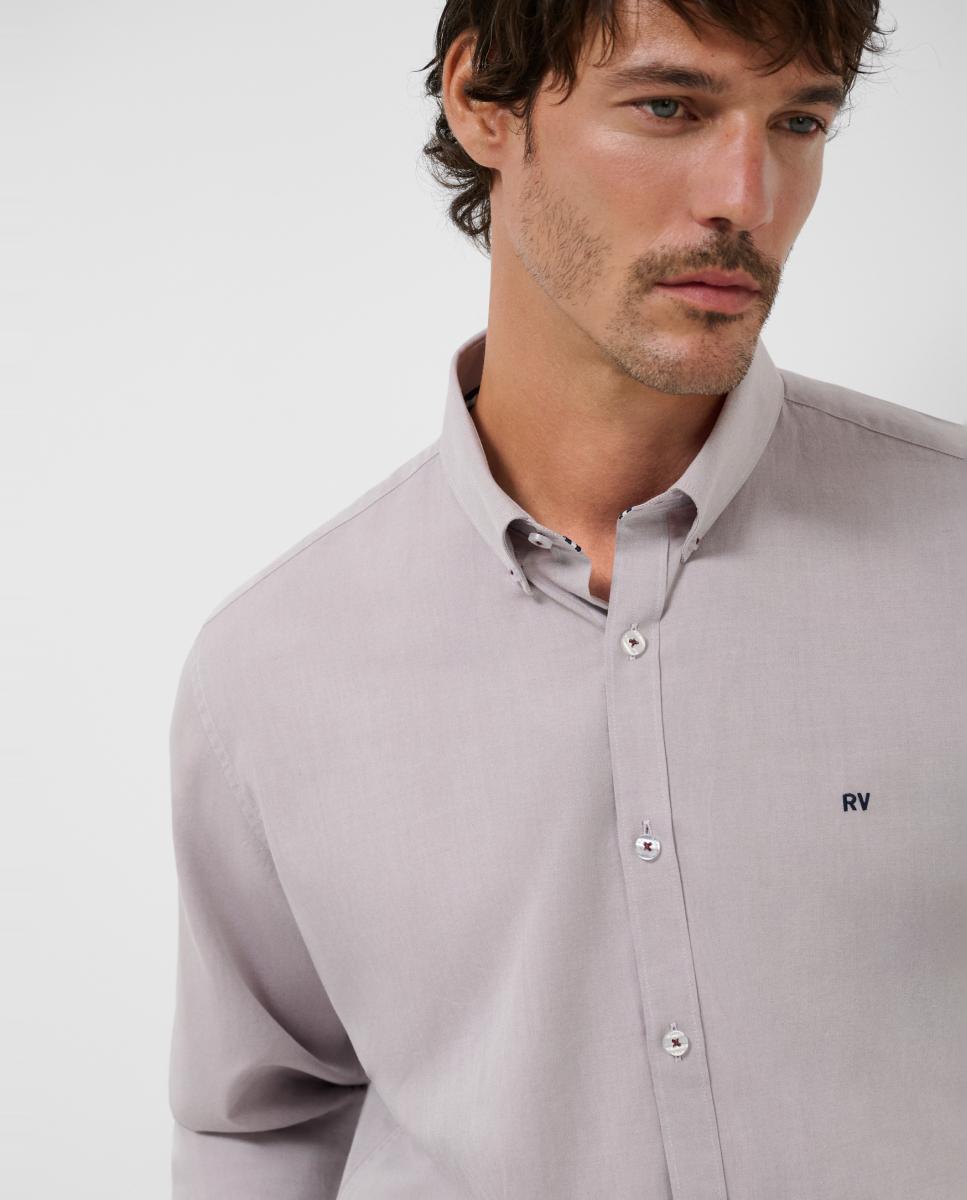 Camisa Casual Regular Fit Oxford Roxo-3