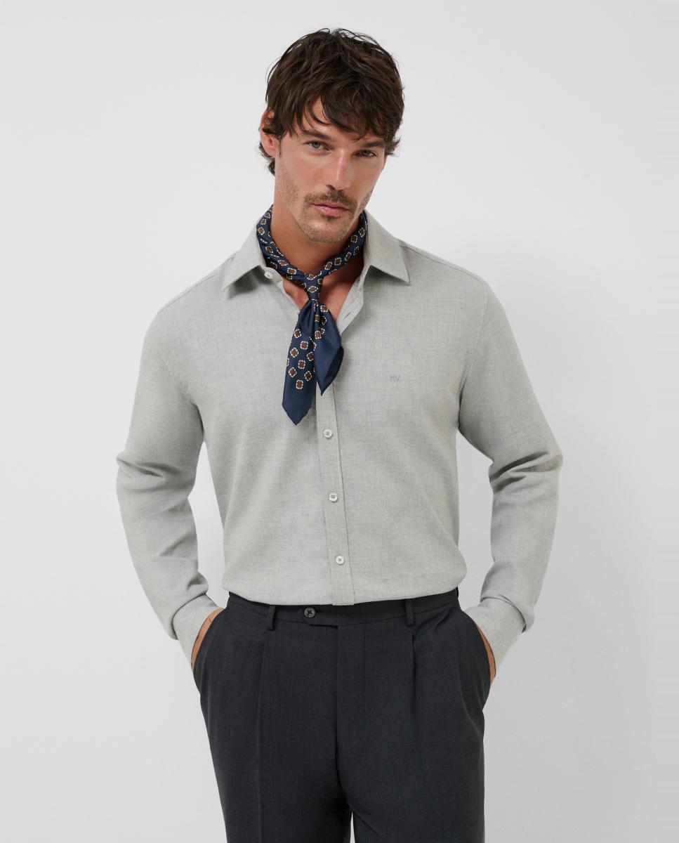 Camisa Casual de Sarja Regular Fit Cinzento-claro-1