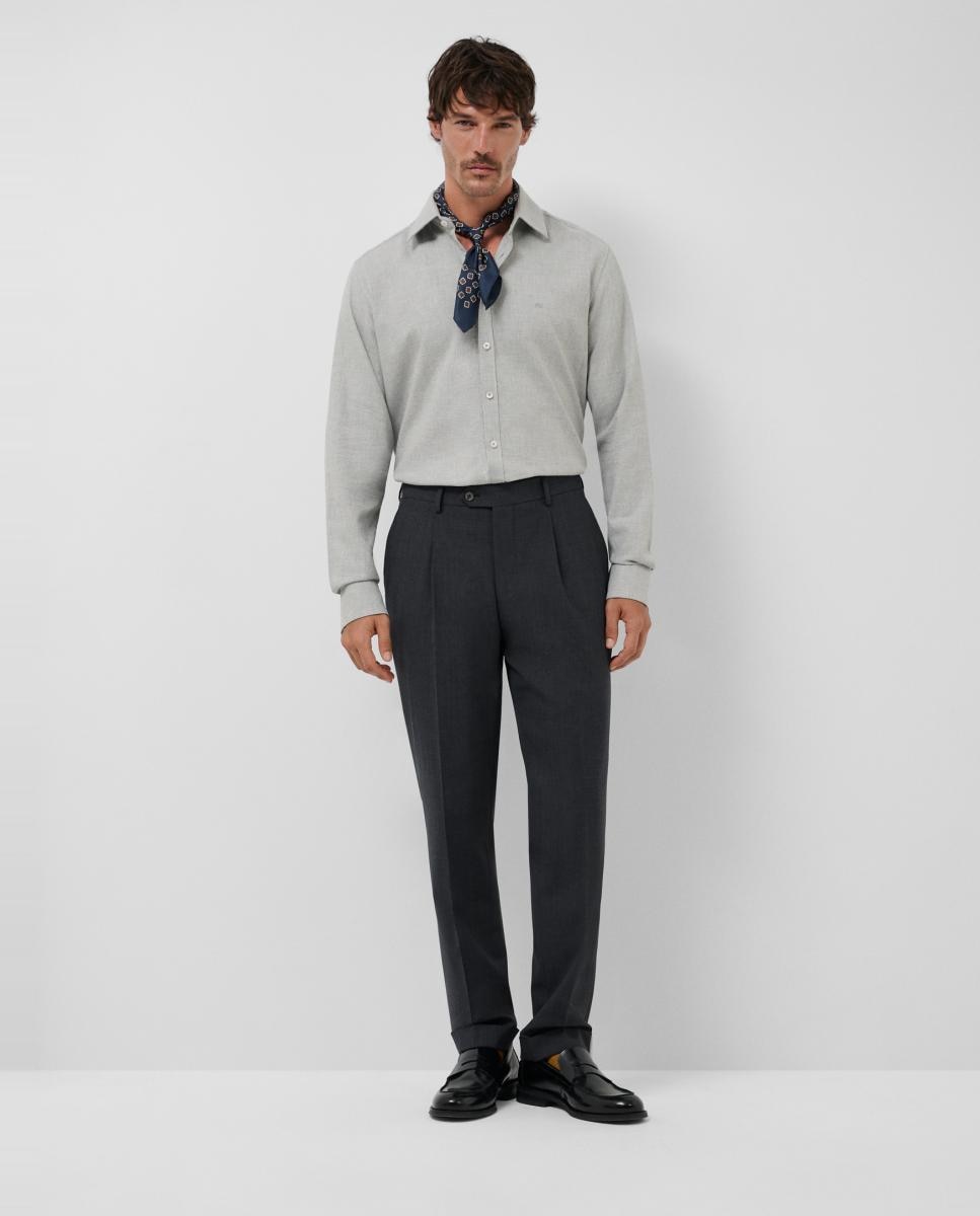 Camisa Casual de Sarja Regular Fit Cinzento-claro-4
