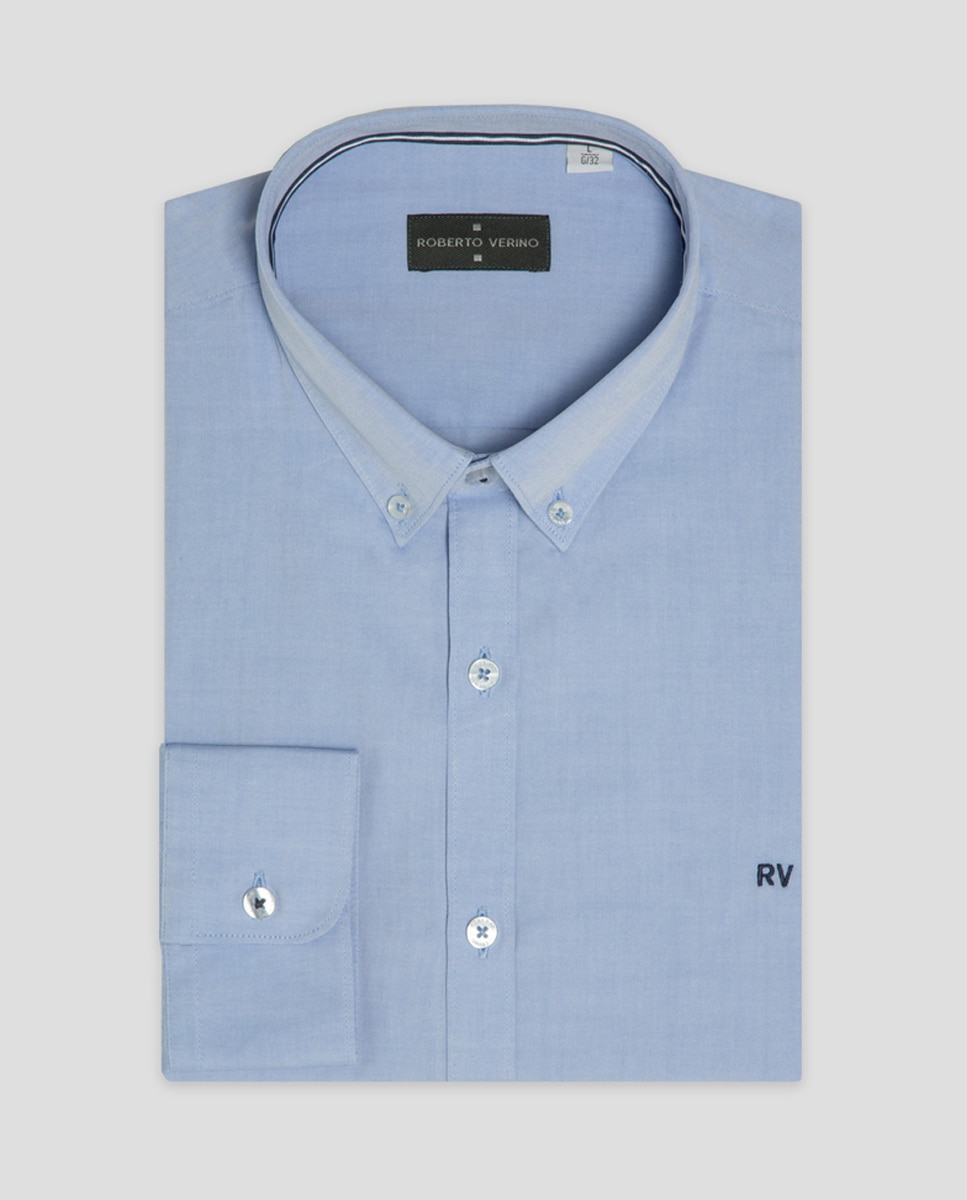 Camisa Casual Regular Fit Oxford Azul-claro-7