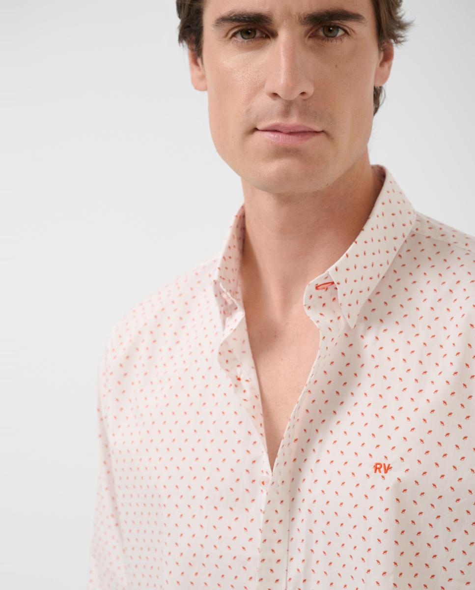 Camisa Casual Regular Fit com Estampado Geométrico Laranja-3