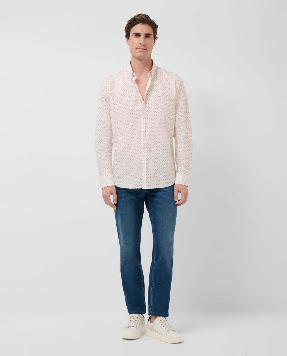 Camisa Casual Regular Fit com Estampado Geométrico Laranja-6