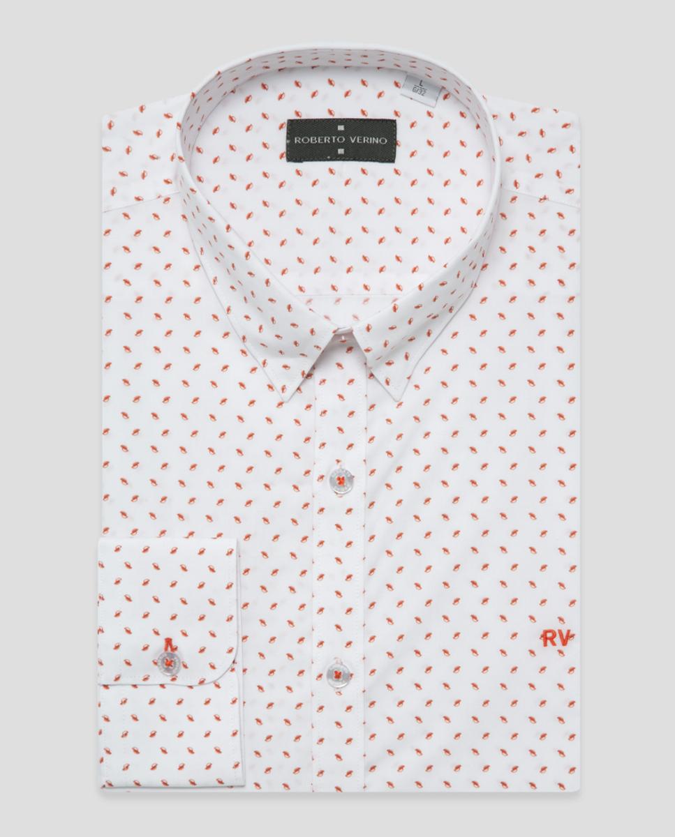 Camisa Casual Regular Fit com Estampado Geométrico Laranja-4